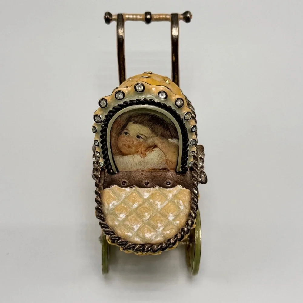 Rare VTG‎ Jay Strongwater  “Heidi” Pram Baby Carriage Picture Frame w/ Swarovski